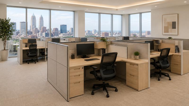 Office cubicles and panel systems installed in commercial workspace
